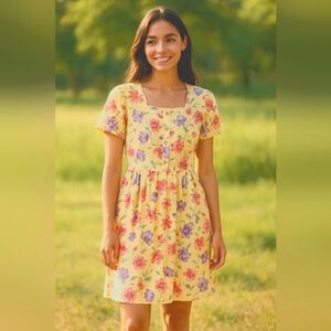 Floral Vintage Yellow Dress